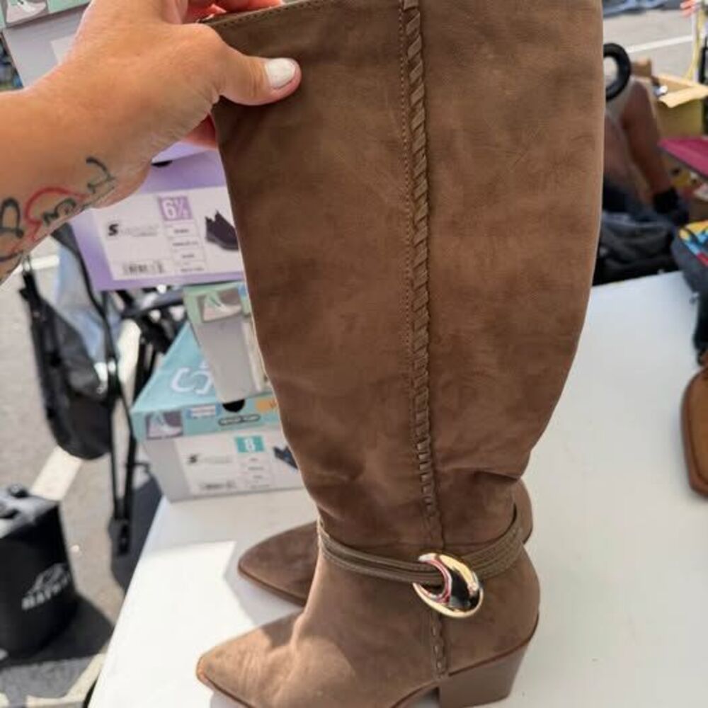 New Brown Suede-like Knee High Boots Size 7 - Picture 3 of 5